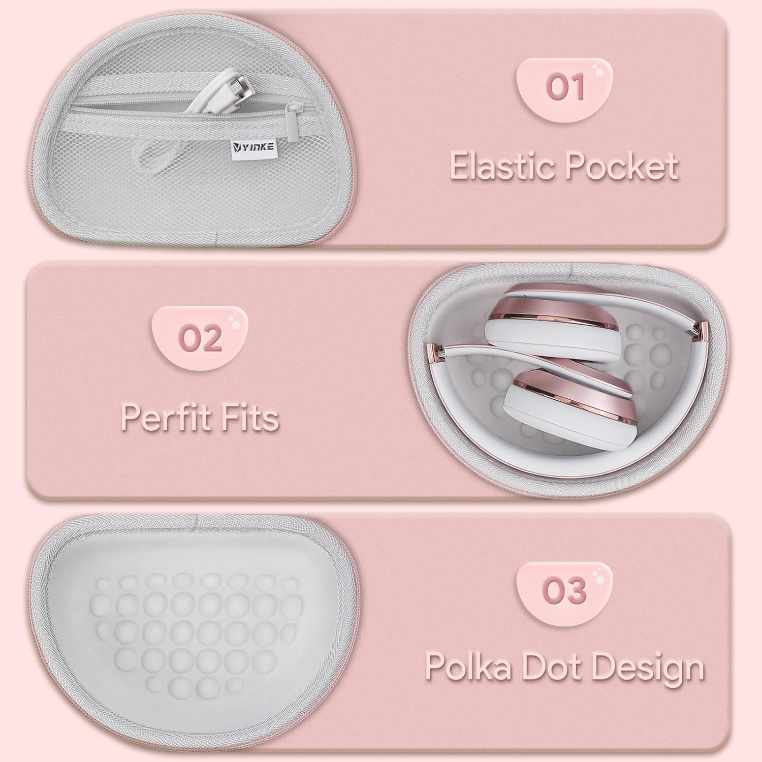 Case for Beats Solo3 /Solo 4 On-Ear Headphones, Portable Travel Hard Shell Storage Bag (Rose Gold) - Image 3