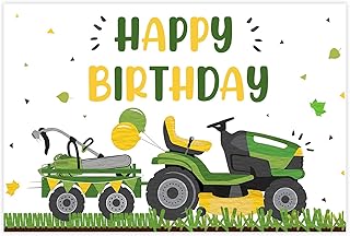 Sursurprise Lawnmower Birthday Party Decorations, Lawn Mower Green Grass Backdrop 5 x 3ft, Tractor Birthday Photography Background for Farm Farmyard Party Supplies