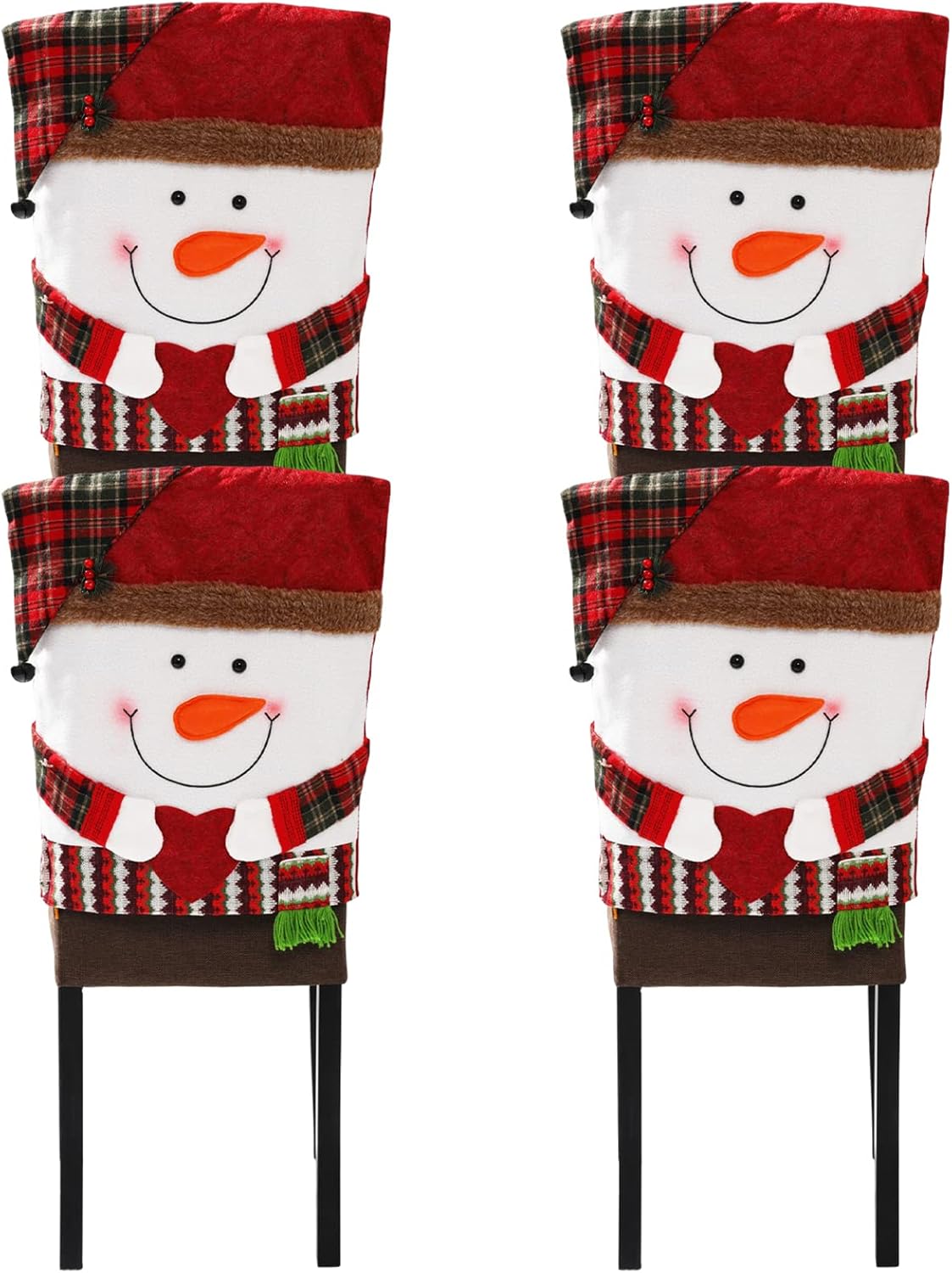 4PCS Christmas Chair Back Cover Removable Dining Room Chair Protector Slipcovers Christmas Decoration for Home Dining Room Kitchen Party-Snowman