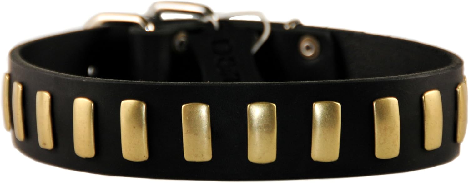 Dean & Tyler Plated Perfection Leather Dog Collar with Gold Plated Nickel Plates, Fits Neck 27 to 31-Inch, Size 29 by 1-1/2-Inch, Black