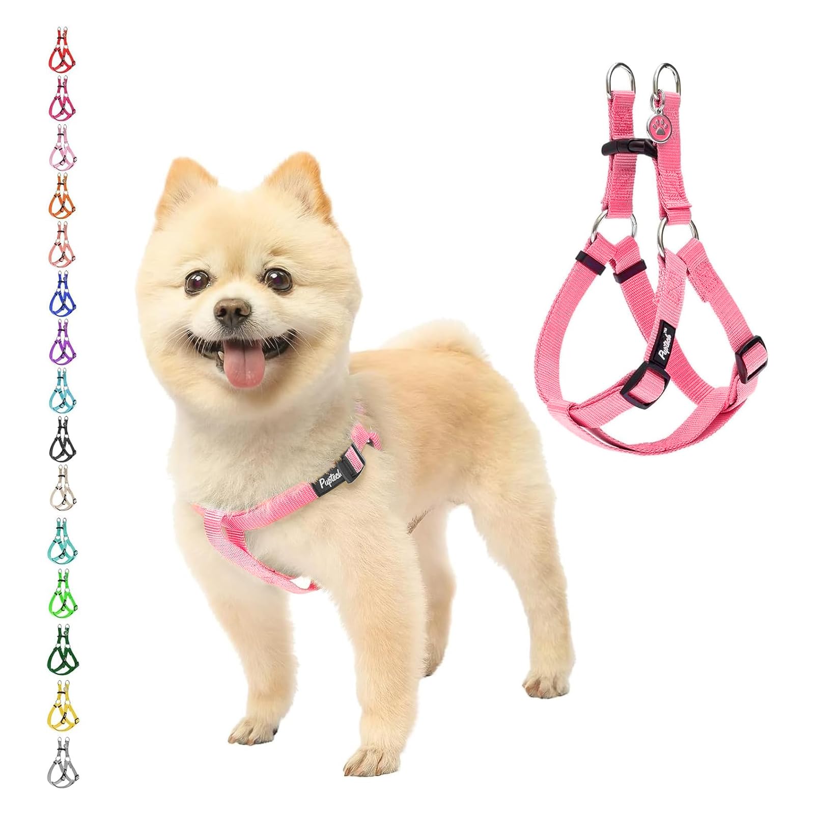 PUPTECK Step-in Dog Harness Medium Dog, Anti Pull Adjustable Dog Halter Easy Control for Walking, Fuschia, XS