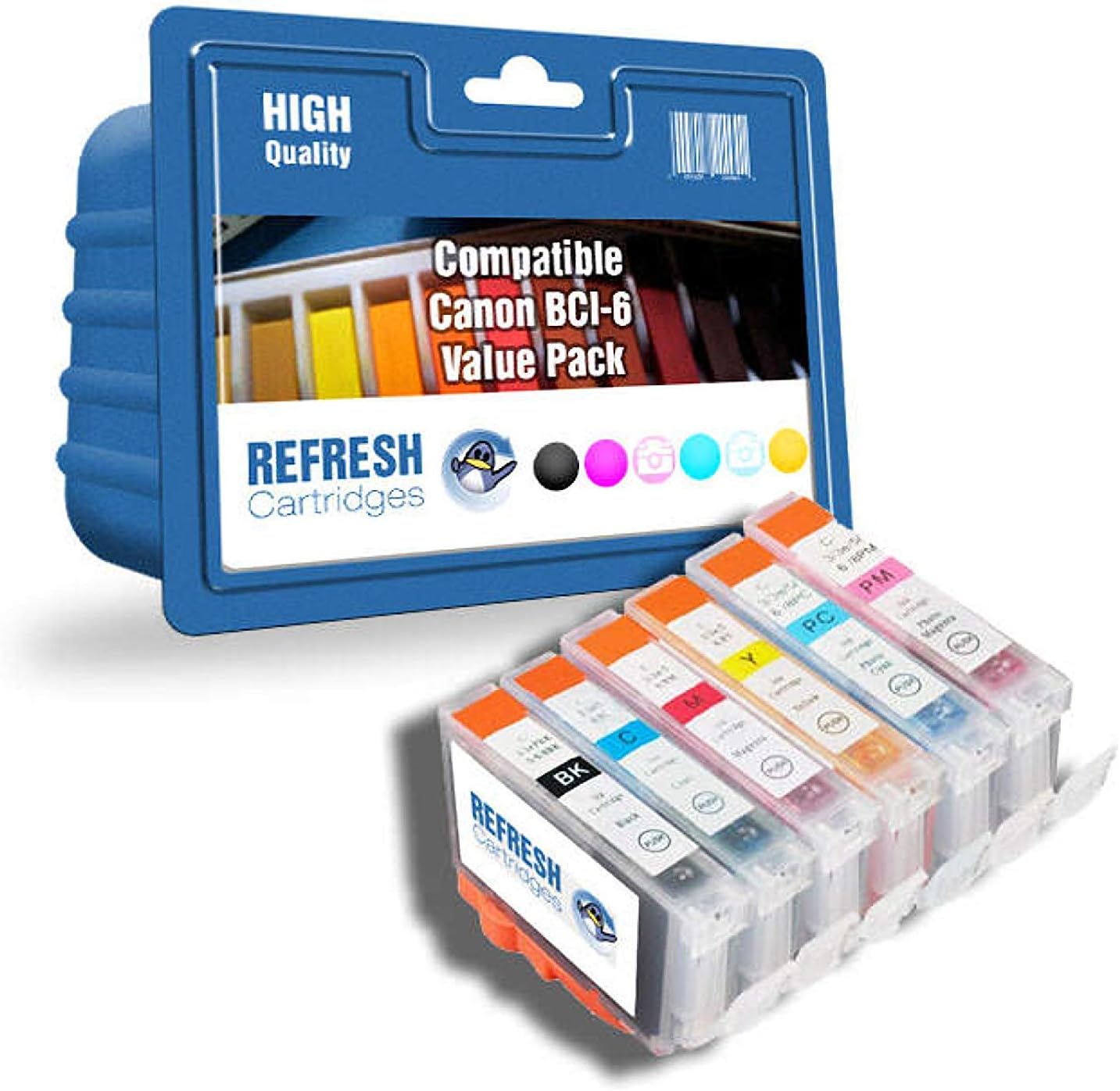 Refresh Cartridges Compatible Ink Cartridge Replacement for Canon BCI-6Bk/C/M/Y/PC/PM (Multi-Colour)