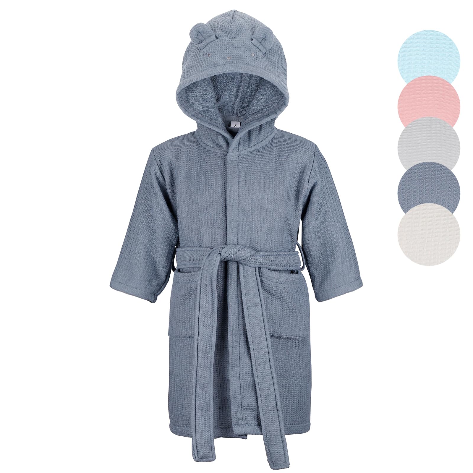 KAKU NANU Peignoir de Bain Enfant 100% Coton Garcon Fille 2-10 Ans 5 Couleurs,Avec Ceinture,La Capuche,Douce et Absorbante Tissu Eponge Peignoir