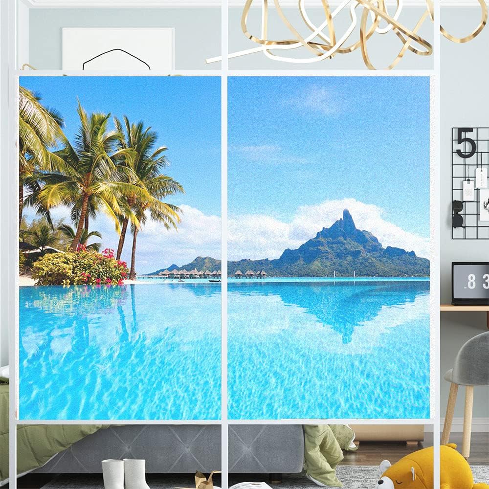 Window Film Privacy Purple Flower Sun Blocking Static Cling Window Coverings Decorative Glass Sticker for Home Bathroom/Heat Control W19.7 x H78.74(50x200cm)