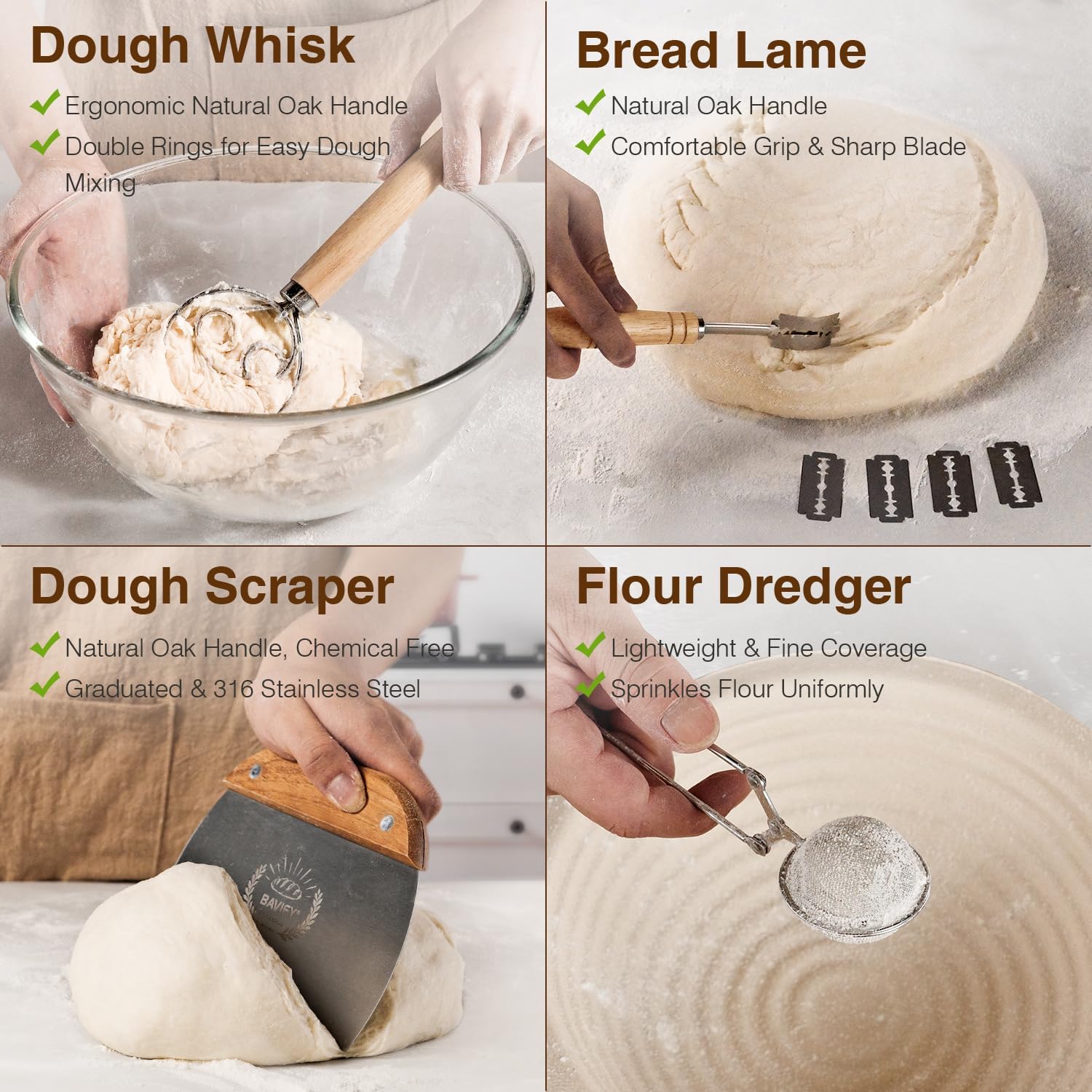 Wood Pulp Banneton Bread Proofing Basket Set, Non-Stick Dough Proofing Bowl for Sourdough, Sourdough Starter Kit Bread Baking Supplies Making Tools (Round)