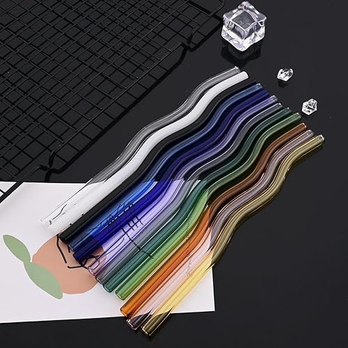 Miniatura 8 de JASHII Pajitas de vidrio onduladas rosas, 8 popotes de vidrio reutilizables de 7.87 x 0.31 pulgadas con bolsa negra, pajitas de vidrio multicolor