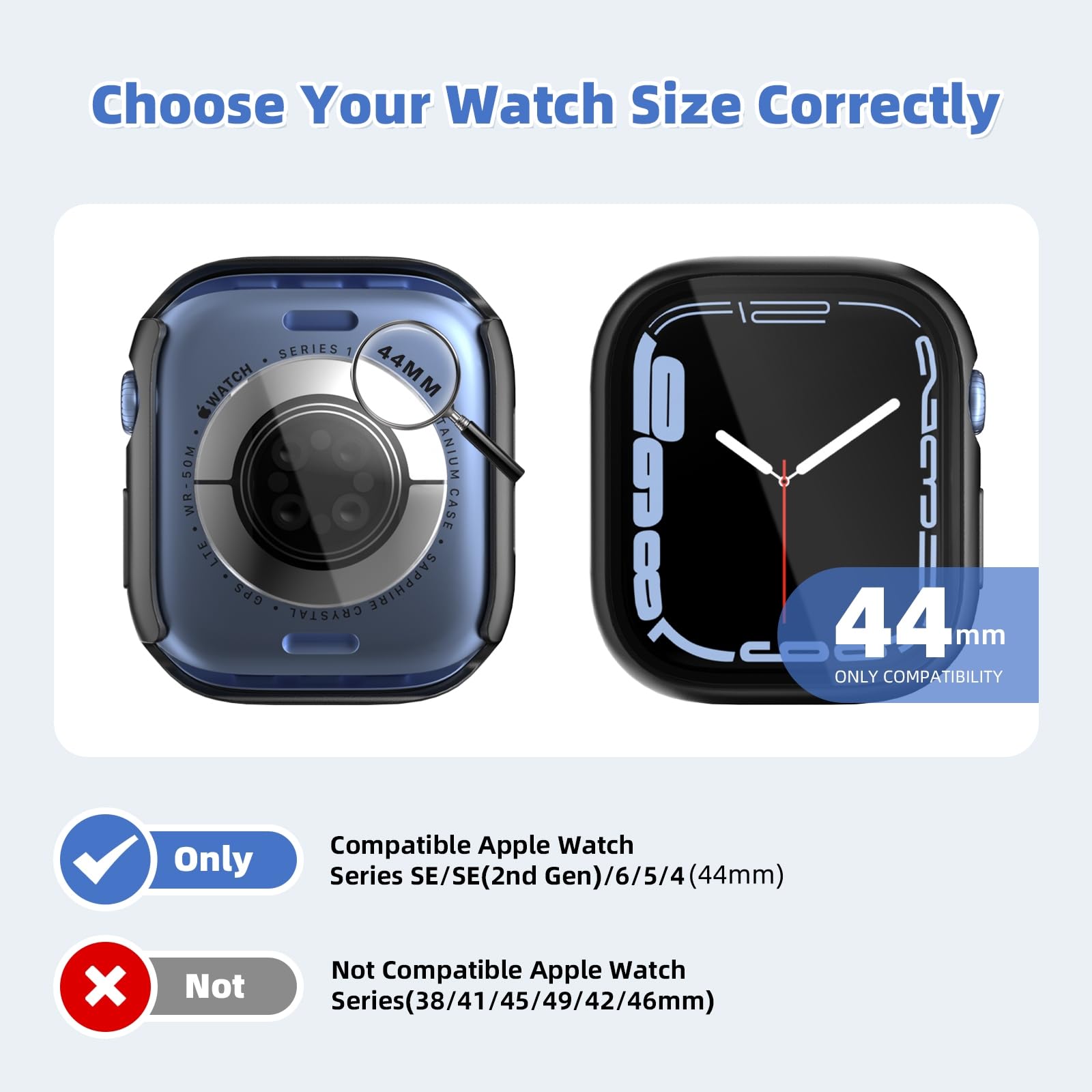 YIJDACASE 2 in 1 Waterproof Case for Apple Watch Screen Protector 44mm Series 4 5 6 SE/SE 2nd Gen Accessories Built-in Tempered Glass Film Face Protective & PC Bumper Cover Compatible iWatch 44mm