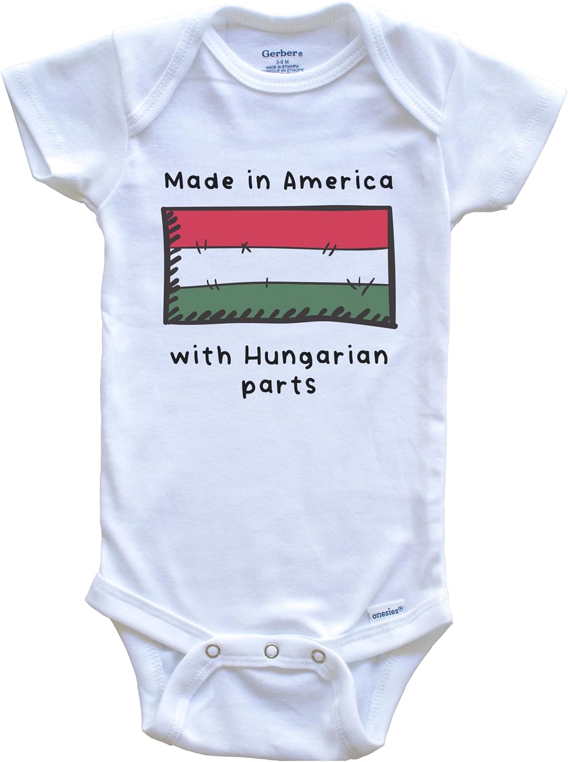 Made in America with Hungarian Parts Hungary Flag One Piece Baby Bodysuit