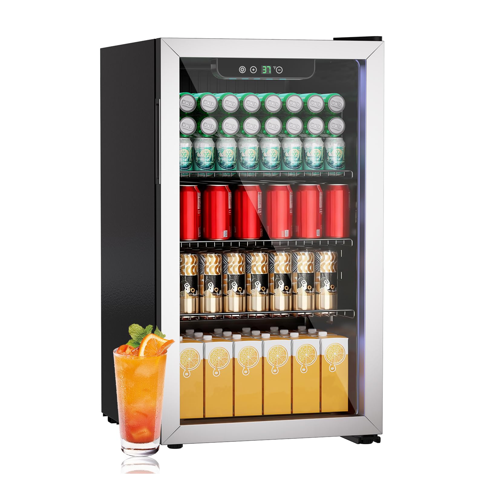 Mini-Réfrigérateur 80L, Réfrigérateur Autonome pour Boissons de 115 Canettes avec Porte transparent, Réfrigérateur Sous le Comptoir avec Étages Réglables et Affichage Numérique (Argent) - 1