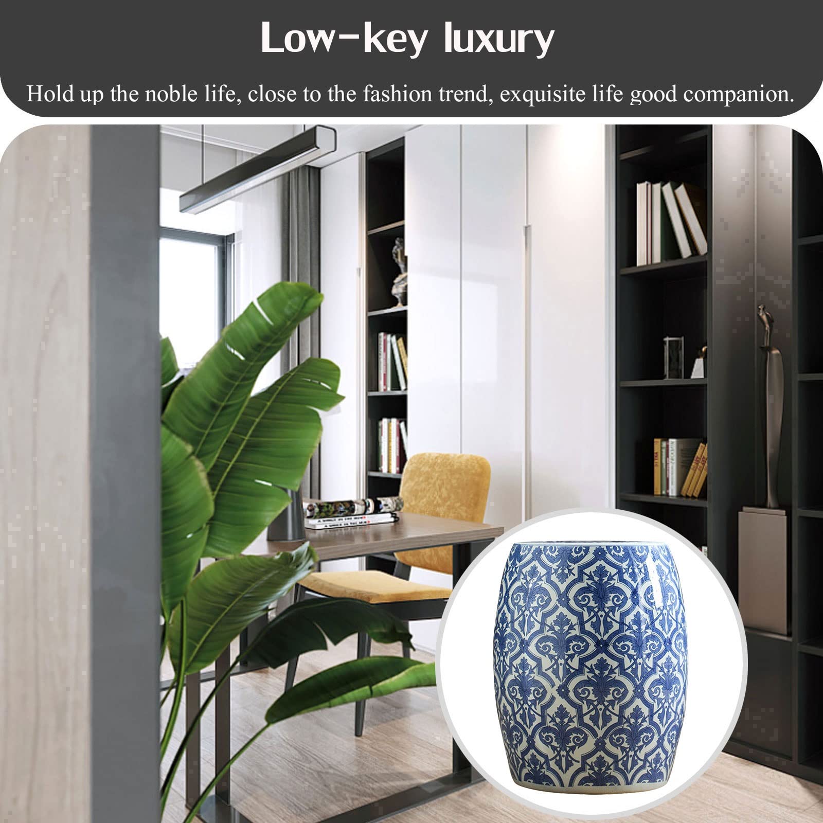 Tabouret de jardin décoratif, tabouret de jardin décoratif en céramique, tabouret tambour en céramique de porcelaine bleu et blanc peint à la main, adapté au salon, à la terrasse, au jardin, etc.