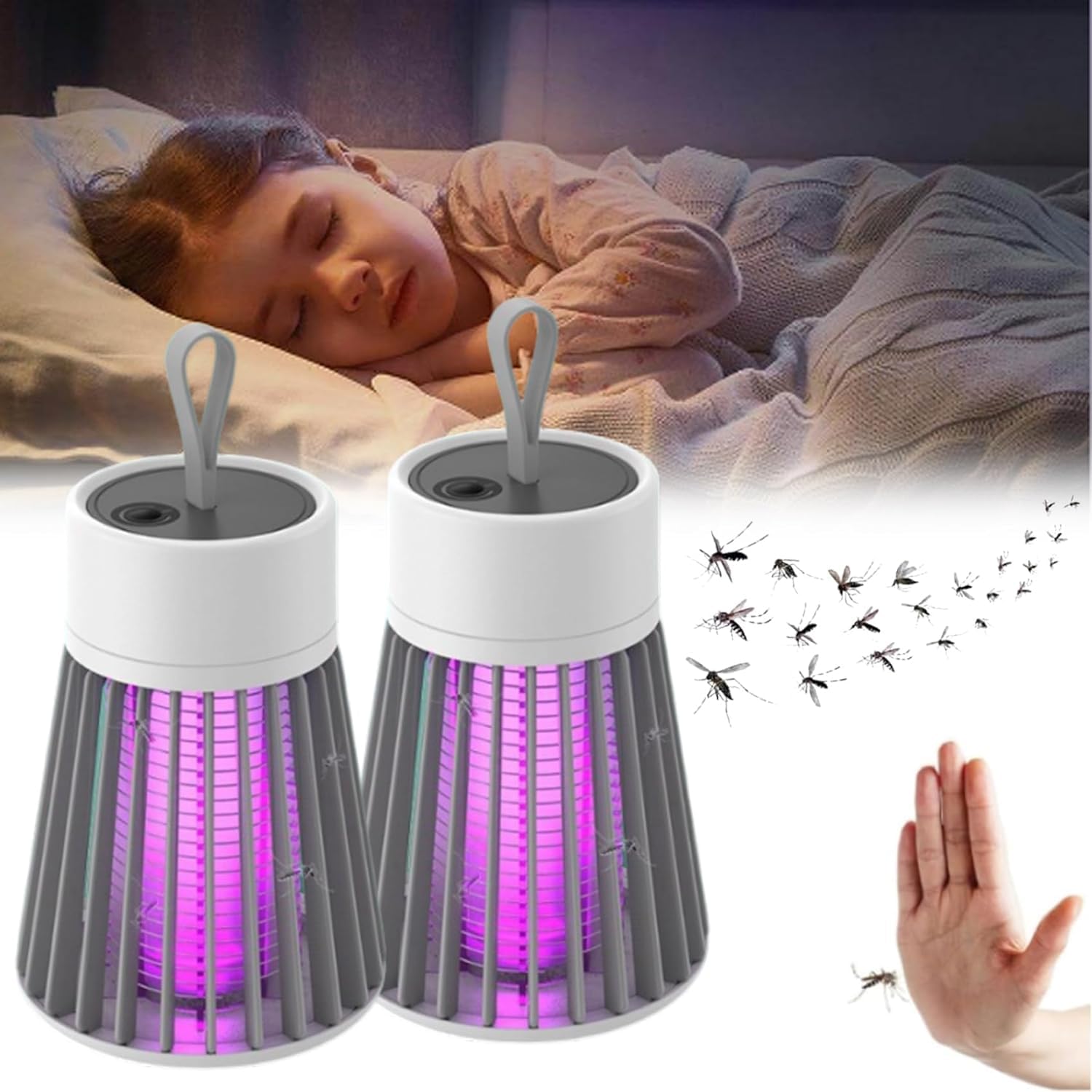2026 New MozzGuard Mosquito Zapper, Mozz Guard, Waterproof Outdoor Mosquito Lamp, Portable Battery-Powered Mosquito Lamp (Gray-2PCS)