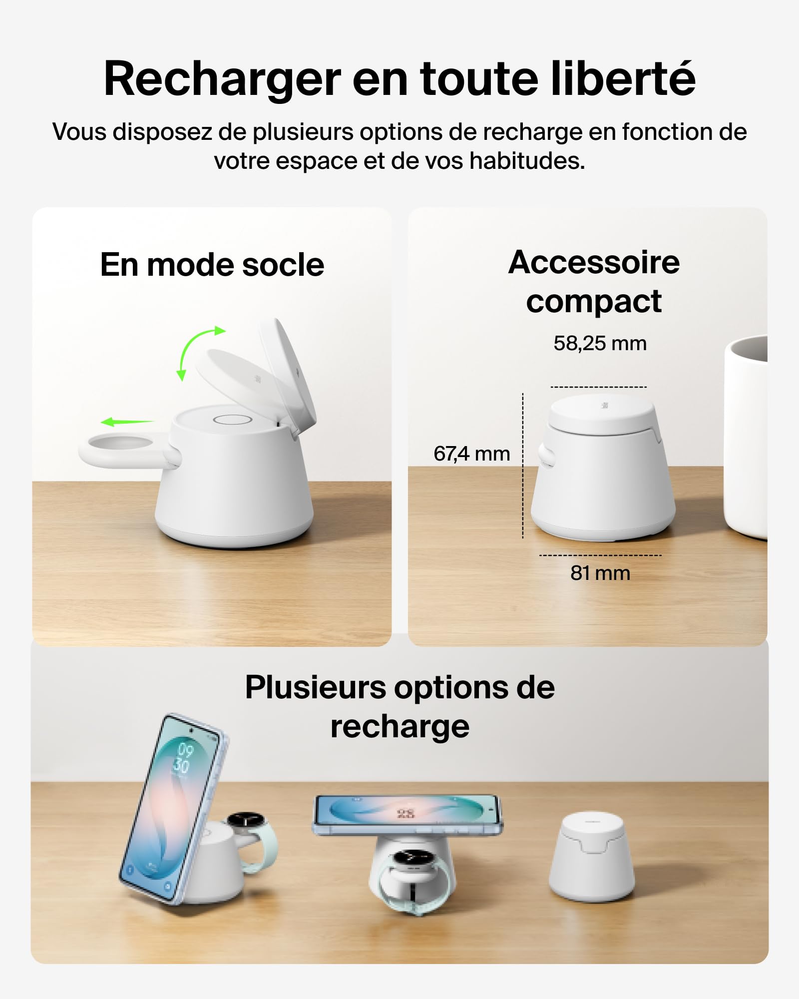 Belkin UltraCharge Station sans Fil 3-en-1 avec Qi2, 25 W - Blanc | Chargeur Magnétique Qi2.2, USB-C, Chargeur Sans Fil Pour iPhone, Galaxy, Écouteurs, Montre Connectée, Adaptateur Secteur 45 W