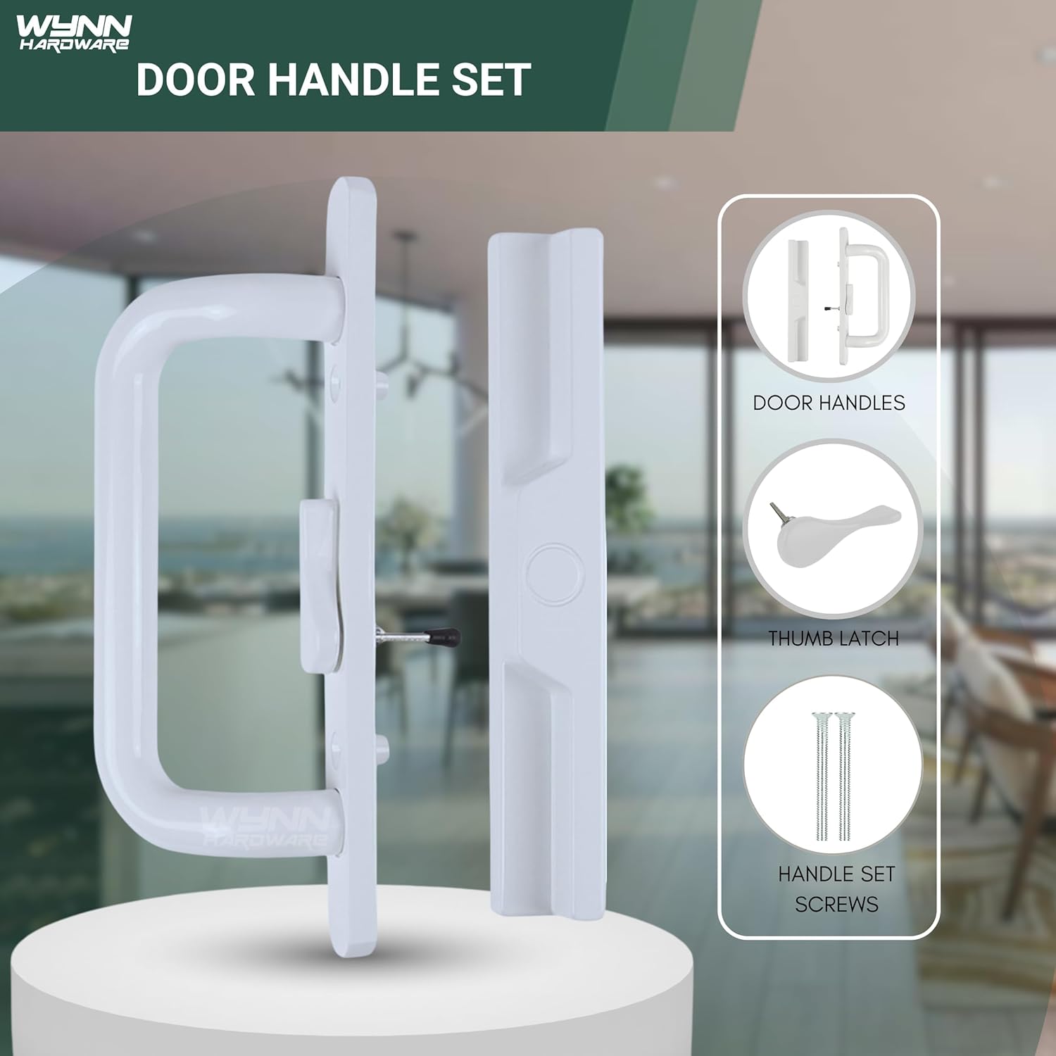 Handle Set for Sliding Glass Patio Doors | Replacement for Patio Sliding Glass Door Repair, Right-Handed Orientation, No Mortise Lock | Offset Latch Handle (White)