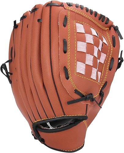 Guantes de béisbol de sóftbol Tiro a mano derecha de 10.5 pulgadas para niños, jóvenes y adultos, fácil de romper en guante de béisbol (marrón,