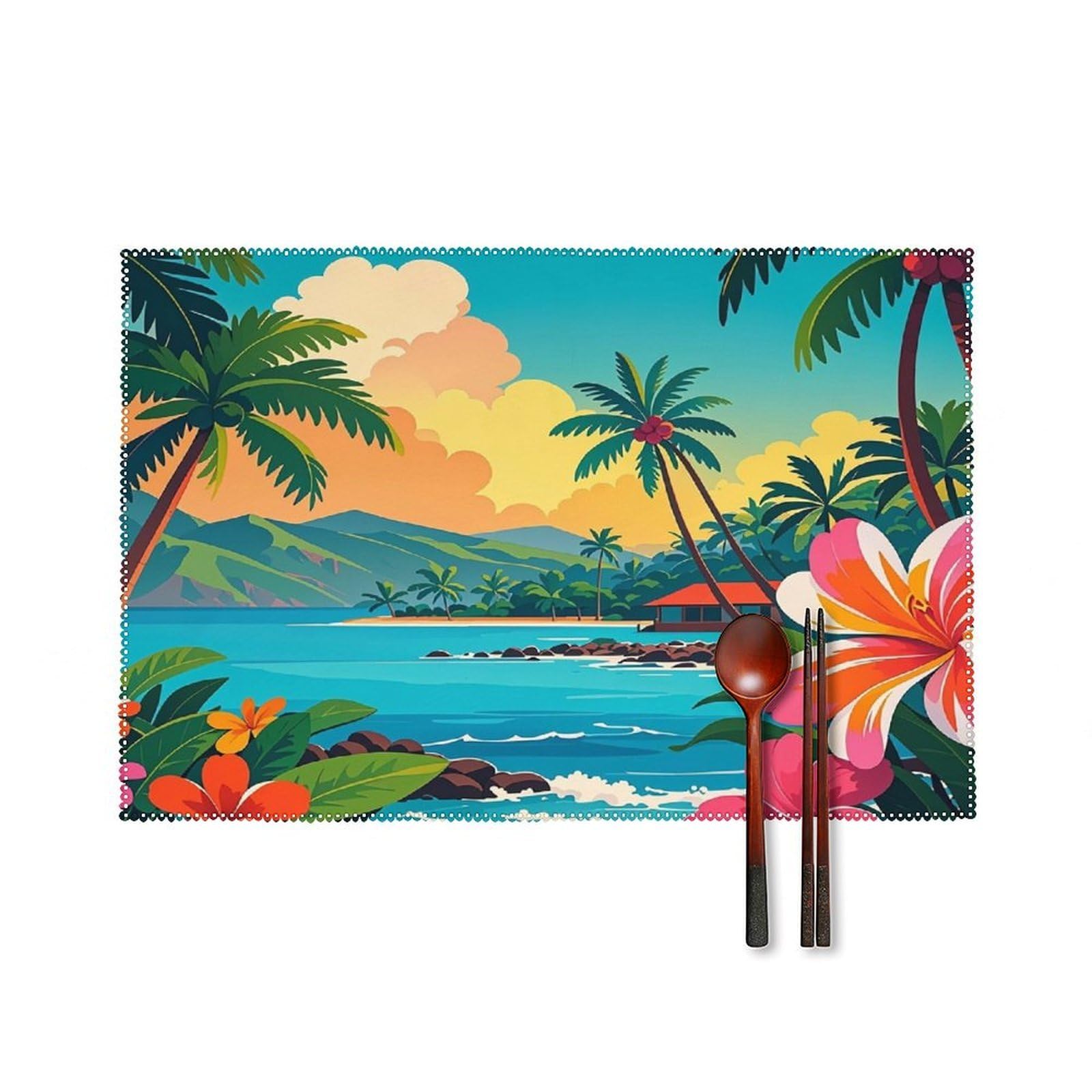 Hello Hawaii Placemats Set of 6 Heat Resistant Non-Slip Place Mats Washable Wipeable Table Mats Elegant Farmhouse Placemat for Kitchen Dining Outdoor Party Table Decor