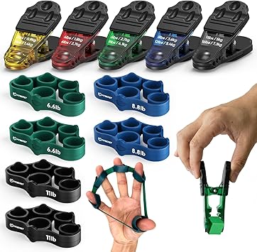 FitBeast Finger Exerciser Set, Pinch Clips & Finger Extension Bands for Hand Therapy, Grip Strength, Dexterity & Hand Rehab