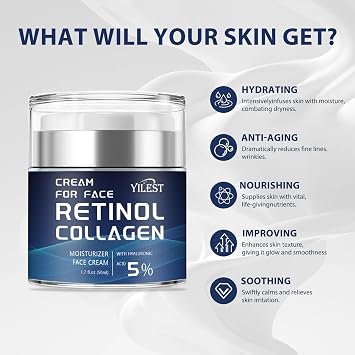 Retinol Moisturizing Cream for Face - Anti-Aging Night Cream with Retinol, Collagen & Shea Butter - Deep Hydration, Reduces Wrinkles & Fine Lines - For All Skin Types - 1.7oz