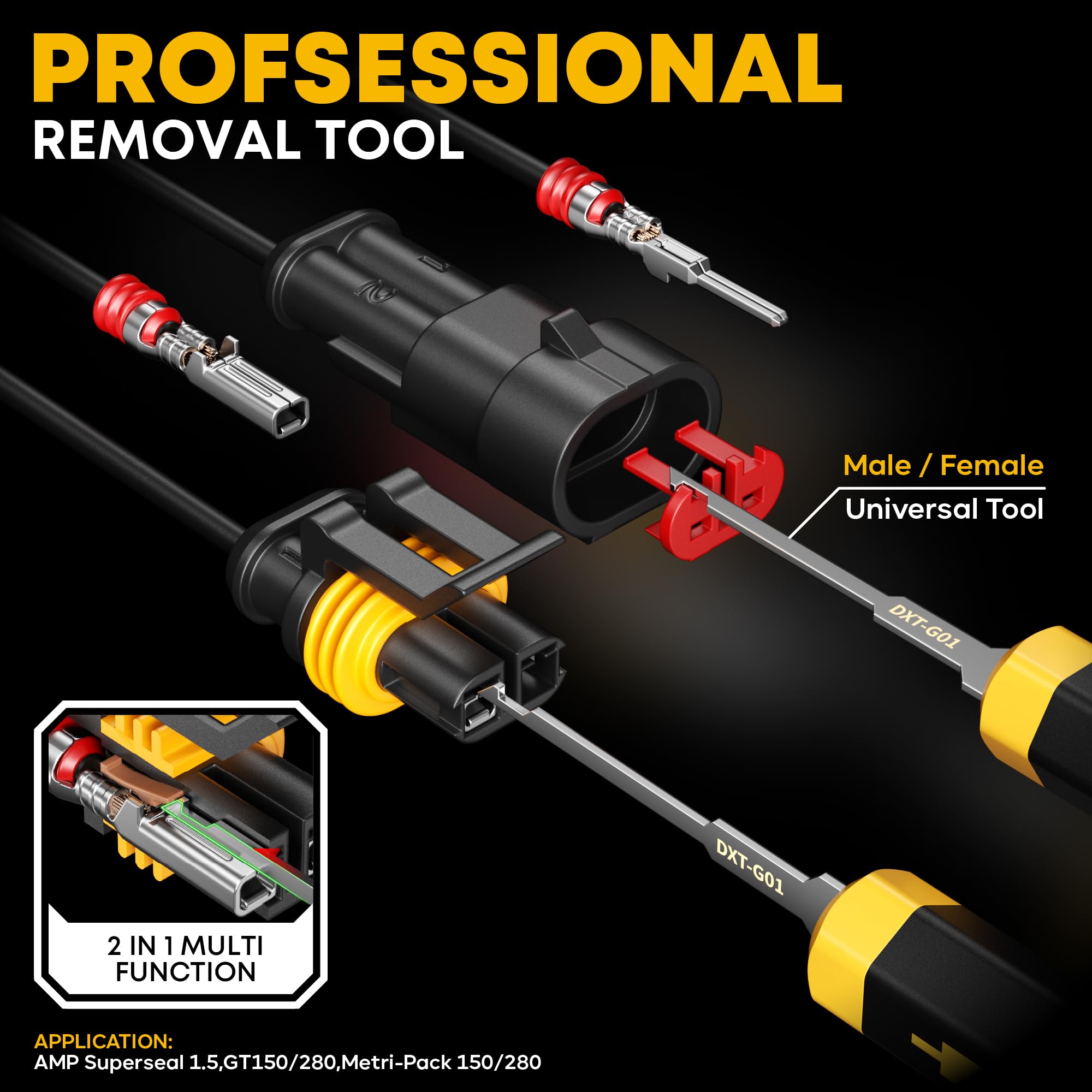 DxCRIMP Kit Crimpatura Auto con Connettori Impermeabili 2.8mm 1,2,3,4 Poli - Pinza a Cricchetto per Terminali 24-14 AWG (0.2-2.5mm²), Include Estrattori e Set Connettori