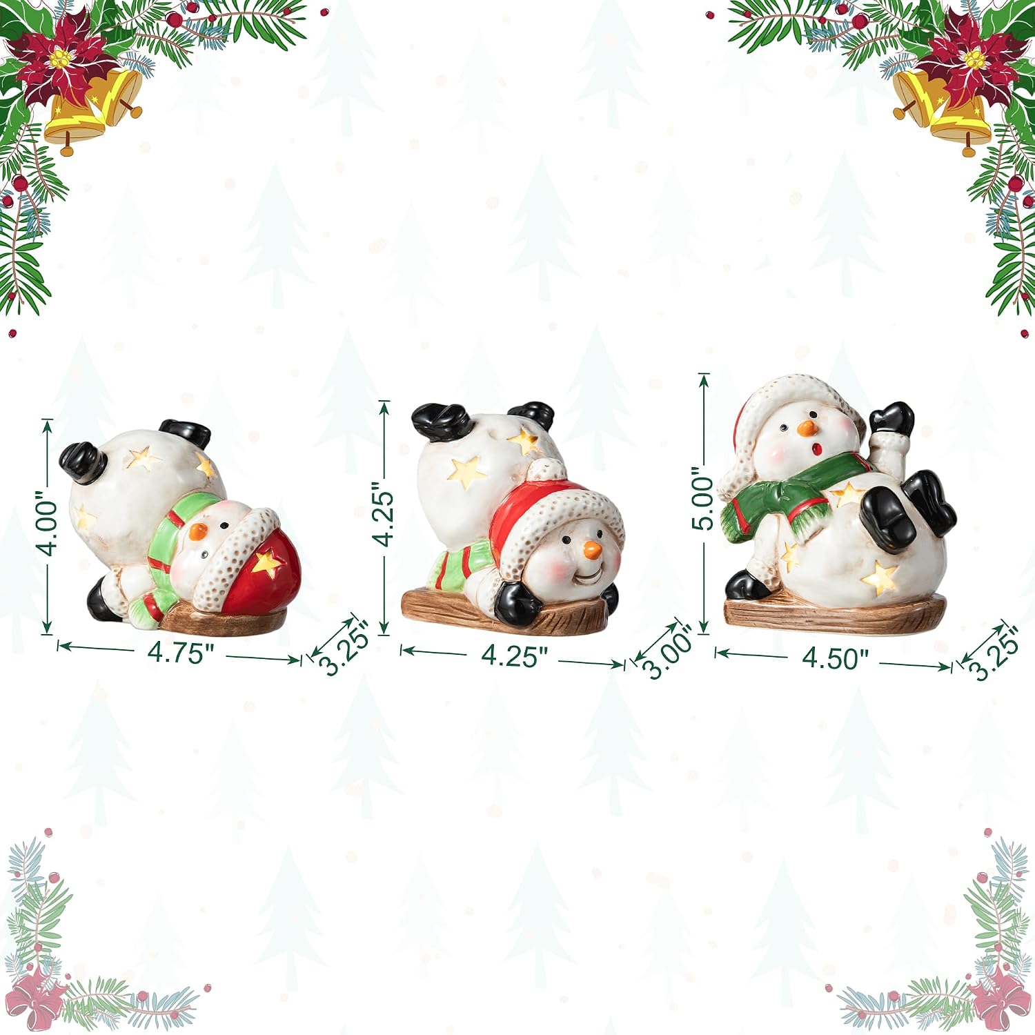 Glitzhome Set of 3 Christmas Snowman Figurines Ceramic Snowman Decorations for Indoor Home Decor Table Decor Christmas Cute Snowman Collectible Figurines for Winter Xmas Fireplace Desktop Decor