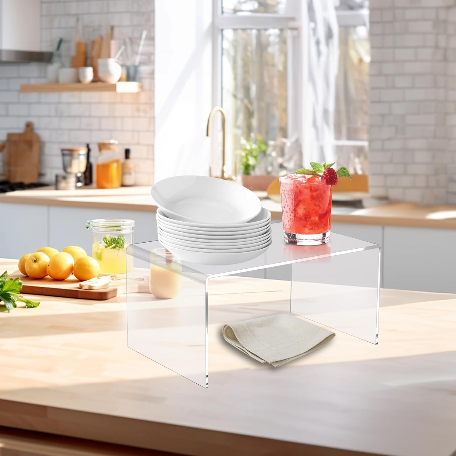 CLAY TONIC 2-Pack 12" Large Clear 5mm Thickness Acrylic Display Risers for Funko POP figures,Retail and Cabinet Display, Display Riser Shelf Showcase Fixtures for Jewelry ( 12''x 7.75''x 6'')