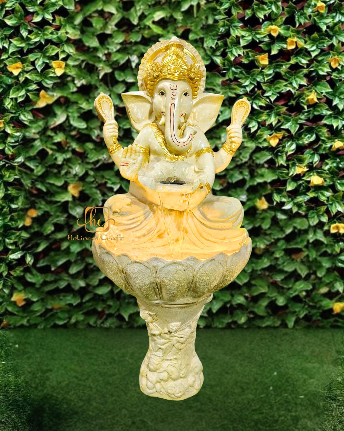 Holiness Craft Lotus Ganesha Water Fountain with Stand for Indoor Outdoor Home Decor Farmhouse Decor Garden Patio Deck Porch Gift Gifting with LED Lights Water Pump-image-40