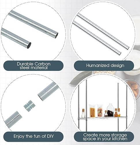 Miniatura 9 de Juego de 4 postes de estantería de alambre resistentes de alambre cromado para estanterías de estanterías comerciales con 50 clips de estante de