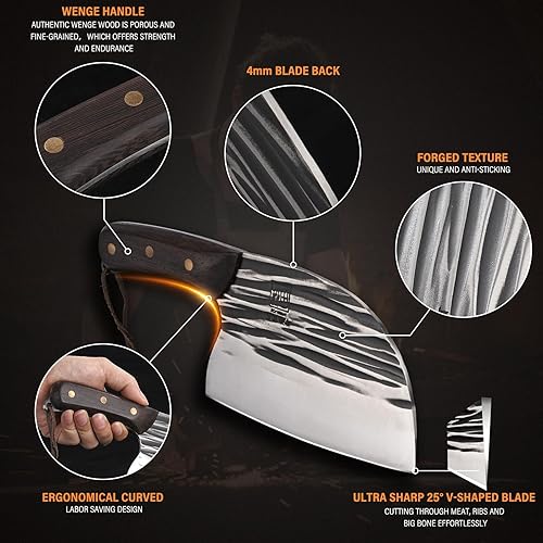 Miniatura 3 de CHUYIREN Cuchillo de carnicero de acero inoxidable de alto carbono resistente, cuchillo de chef serbio de 6.7 pulgadas para cortar carne, barbacoa,