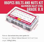 860pcs Grade 8.8 Metric Bolt Assortment Kit,M4 M5 M6 Bolts and Nuts Washers Assortment Set,14 Most Common Sizes,10-40m