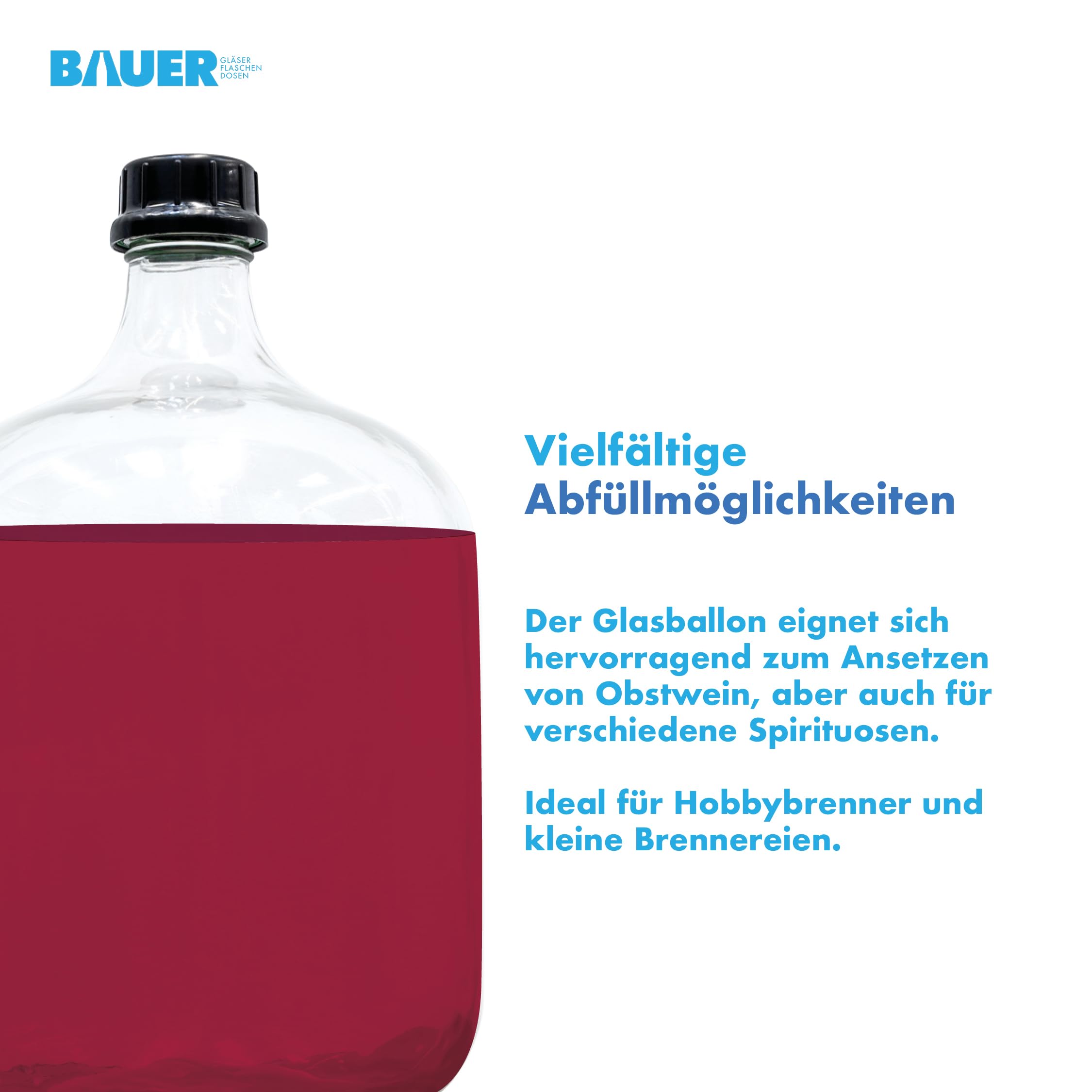 Flaschenbauer Ballonflasche 25L mit Schraubverschluss und Tragegurt - Glas Gärballon - ideal für Obstwein, Spirituosen, Saftlagerung - robust & sicher - hochwertiger Gärbehälter für Hobbybrenner