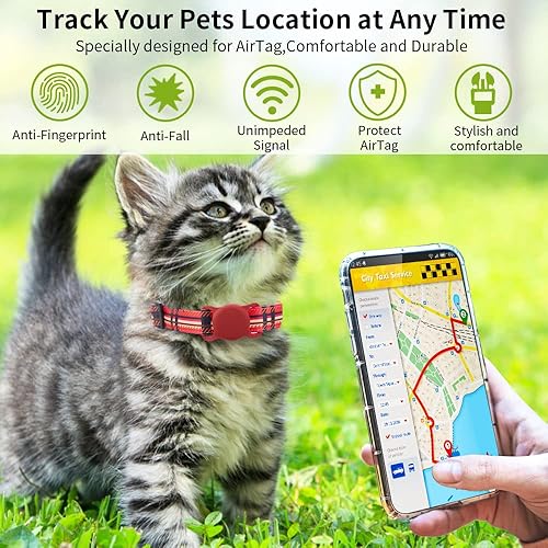 Miniatura 6 de Collar AirTag para gatos, collar acolchado de neopreno suave para perros extra pequeños, collar de poliéster para cachorros con funda de silicona