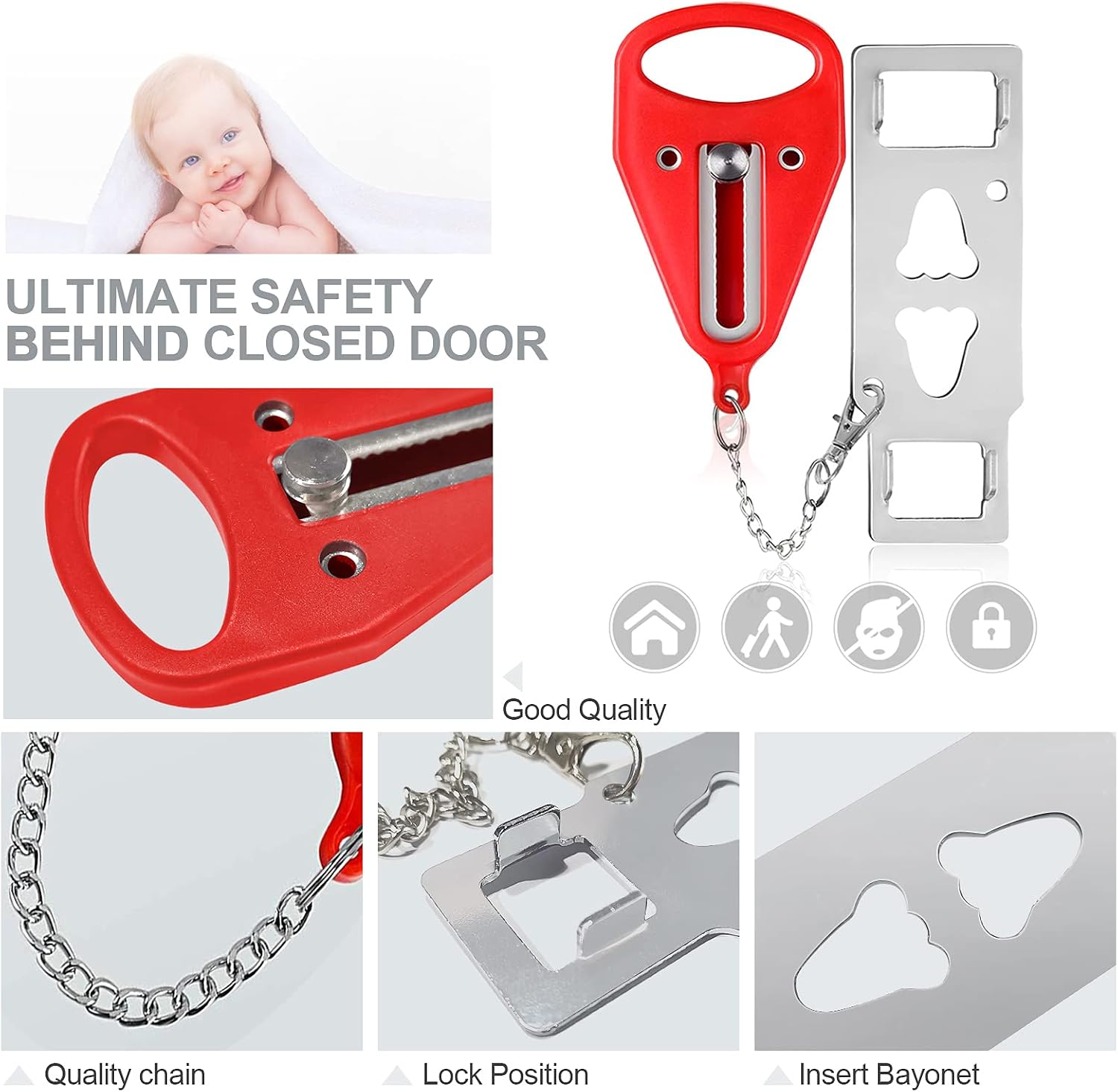 KUOGO Portable Door Lock -2 Pack Heavy Duty Extra Lock for Additional Privacy and Safety in Hotel, Apartment,and Prevent Unauthorized Entry in Traveling, AirBNB, Home, Apartment and School Red