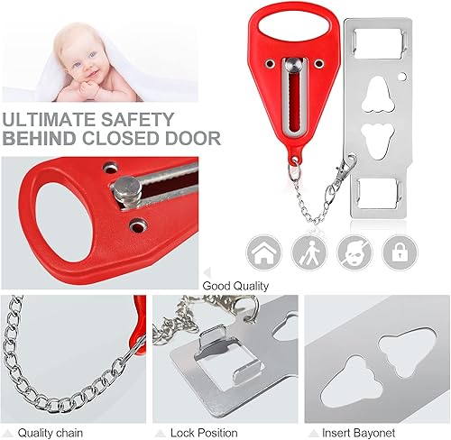 Miniatura 20 de Cerradura de puerta portátil resistente color verde azulado, paquete de 2 cerraduras de puerta para mayor privacidad y seguridad en hoteles