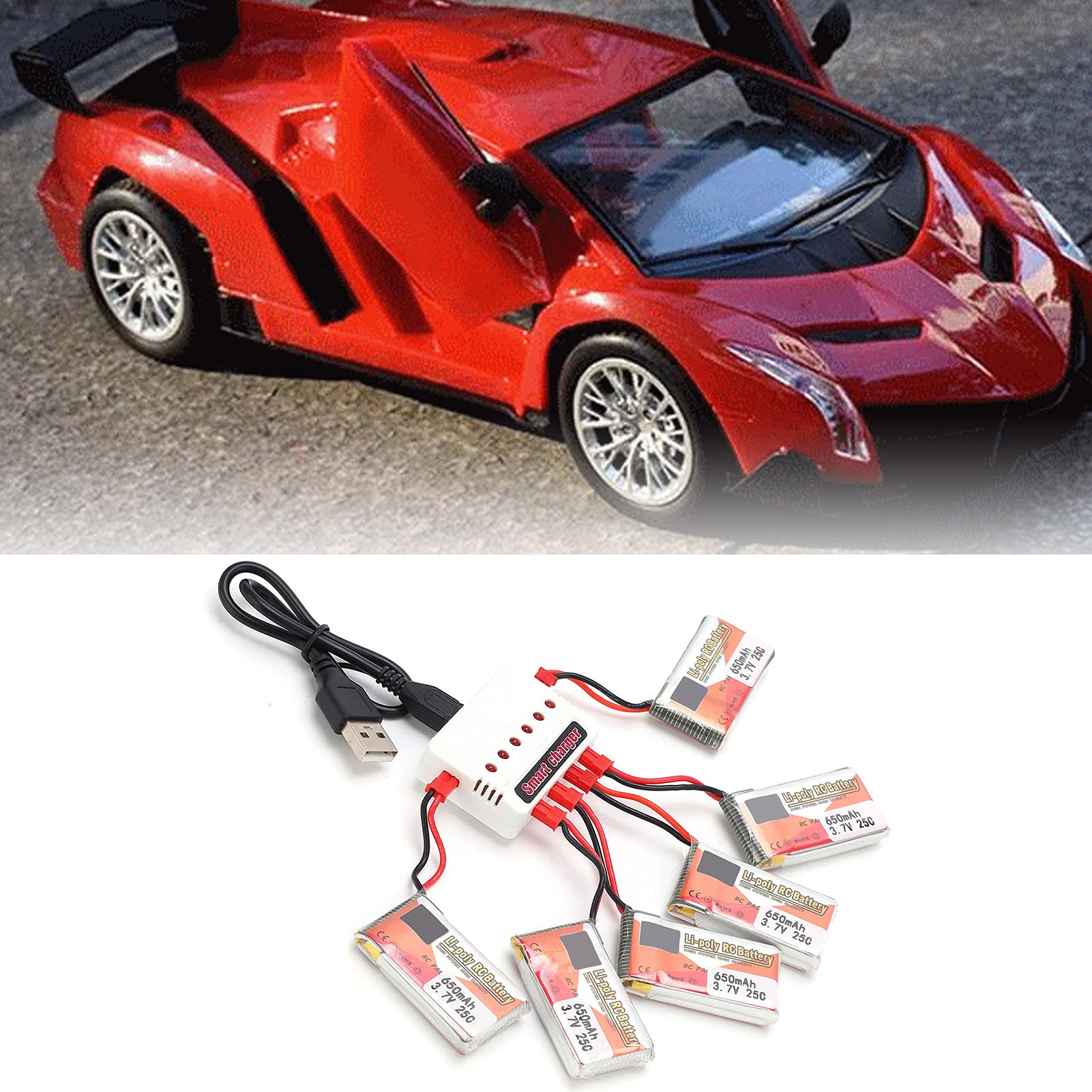 6 uds 3,7 V 650mAh batería Lipo recargable enchufe JST cargador 6 en 1 RC coche barco aviones