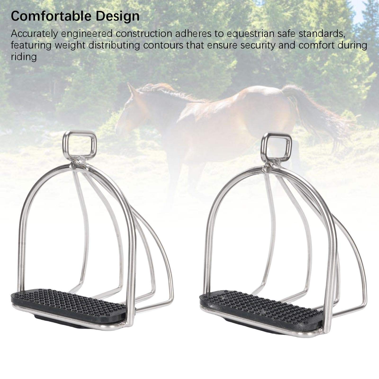 CHICIRIS Ejera de Jaula Segura para Caballos, Almohadilla sin Deslizamiento de Acero Inoxidable con Estribos de Caballo para Accesorios Ecuestres