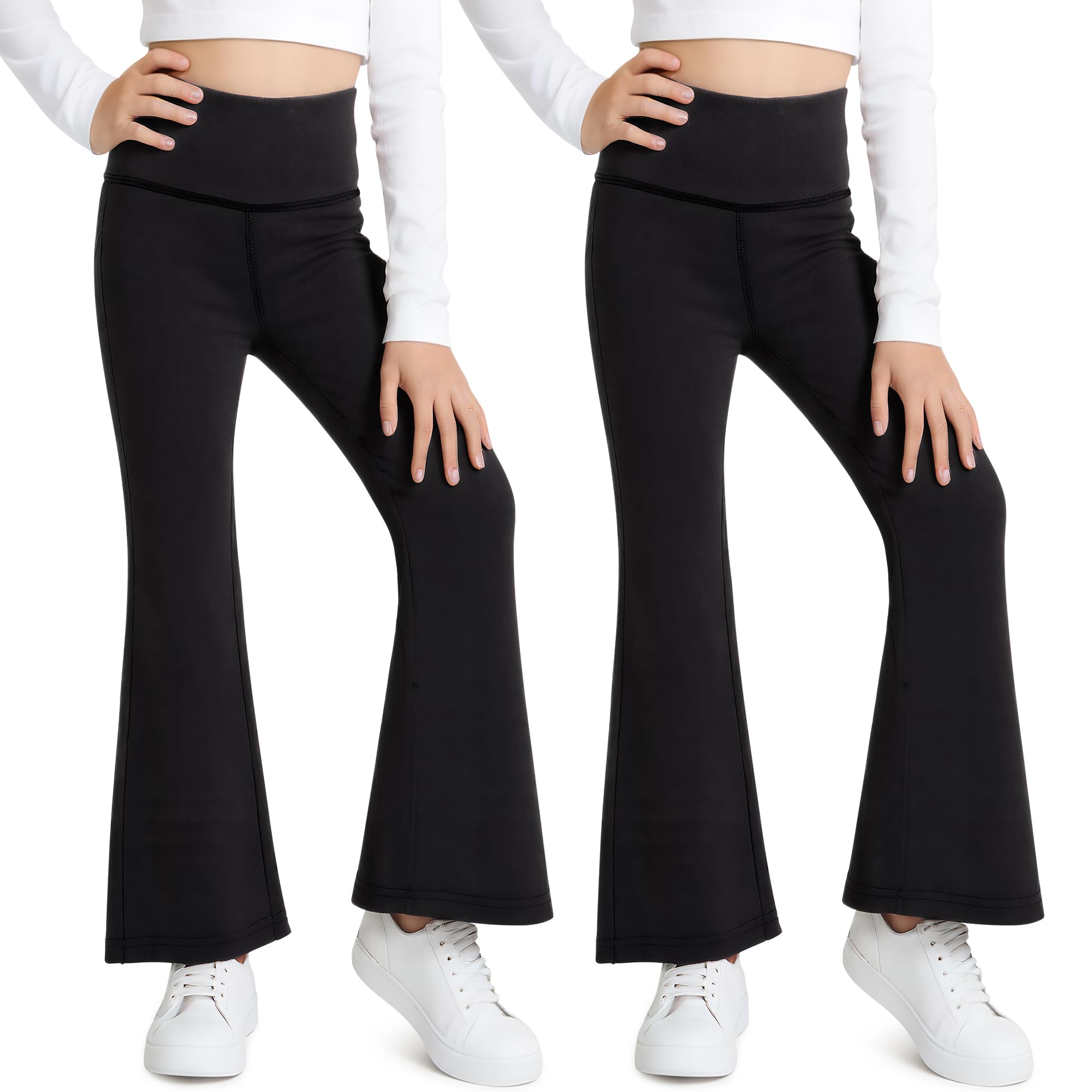 Leggings Flare per Ragazze, 2 Paia, Bambina Comodi Svasati a Vita Alta Pantaloni, Elasticizzati Largo Pantaloni a Zampa Legging Bambini Sportivi Danza Abbigliamento 7-14 Anni