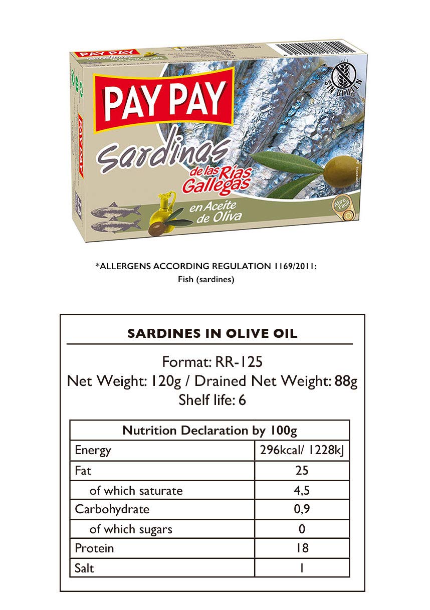 Pay Pay • Small Sardines in Olive Oil • net weight 3.2oz (90g) • Pack Of 25