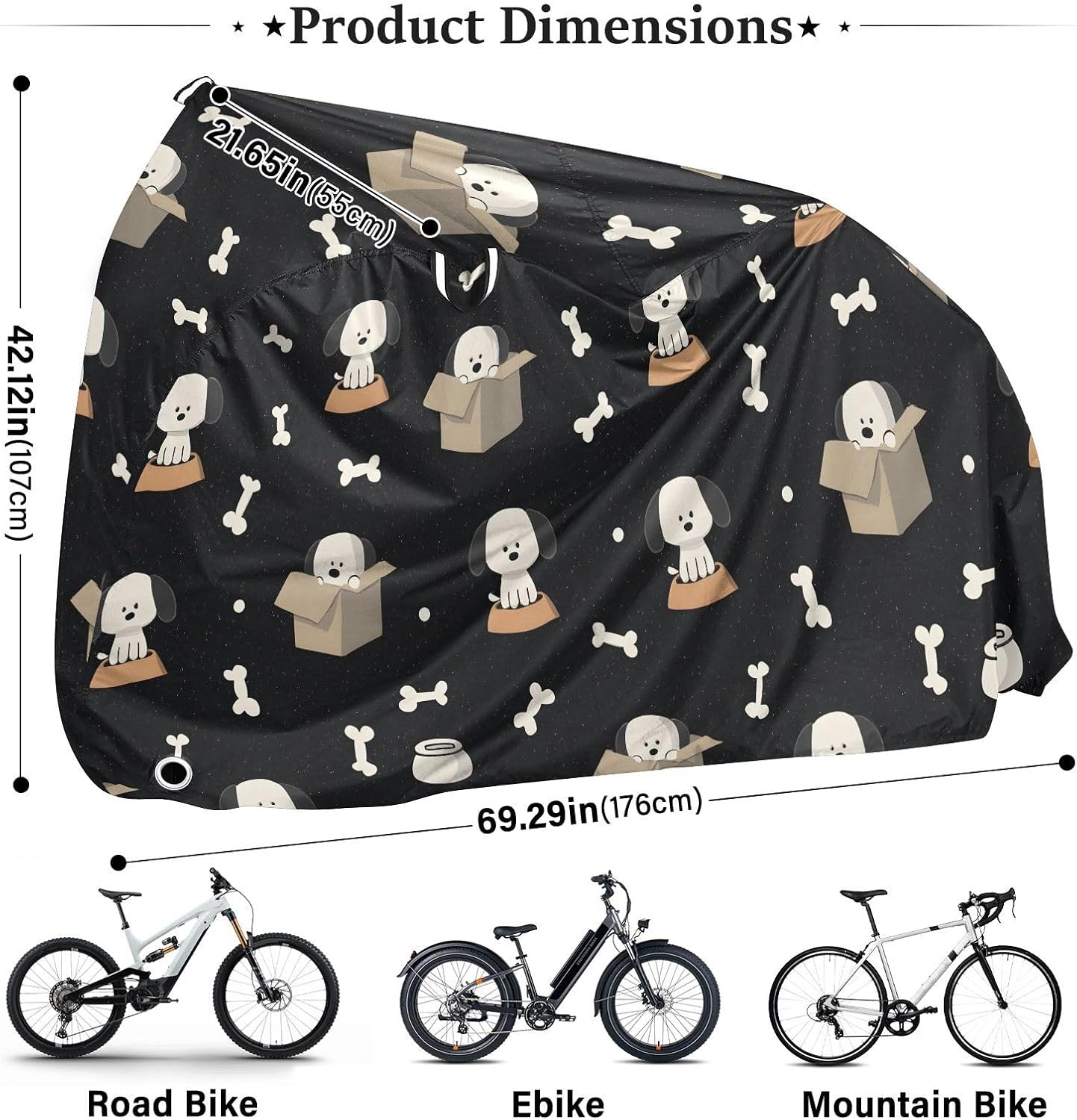 ALAZA Puppy Dog Prints Bike Cover Waterproof Outdoor Ebike Bicycle Covers Tarp Protection for 1/2 Bikes, Sun UV Dust Wind Proof