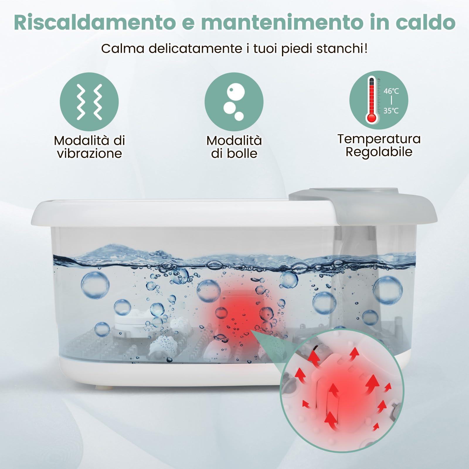RELAX4LIFE Pediluvio Massaggiatore per Piedi con Rulli Massaggianti, Funzioni Riscaldamento 35℃-46℃, Vibrazioni, Bolle, Pietra Pedicure,Spenimento Automatico 1 Ora,Cavo 183cm,33x39x18cm (Grigio)