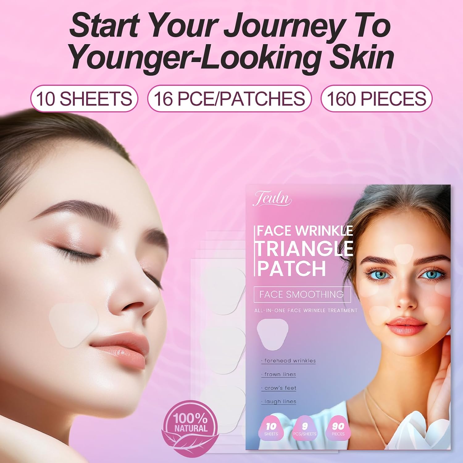 PDRN Facial Wrinkle Patches – Fine Line Remover Strips for Eye, Mouth, Frown, Smile Lines, Crows Feet，Eyes & Lips – Hypoallergenic Anti Wrinkle Patches