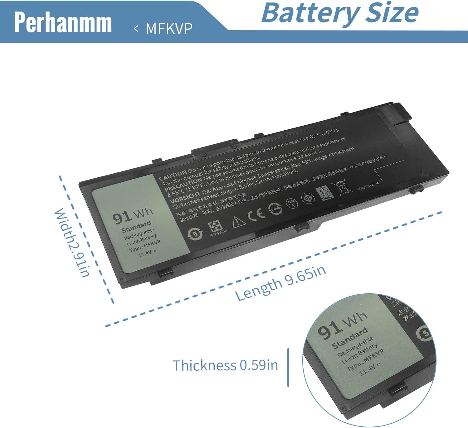 91Wh MFKVP 11.4V Laptop Battery for Dell Precision 15 7510 7520 17 7710 7720 M7510 M7710 GR5D3 M28DH RDYCT 451-BBSF 451-BBSB TWCPG 0FNY7 1G9VM T05W1