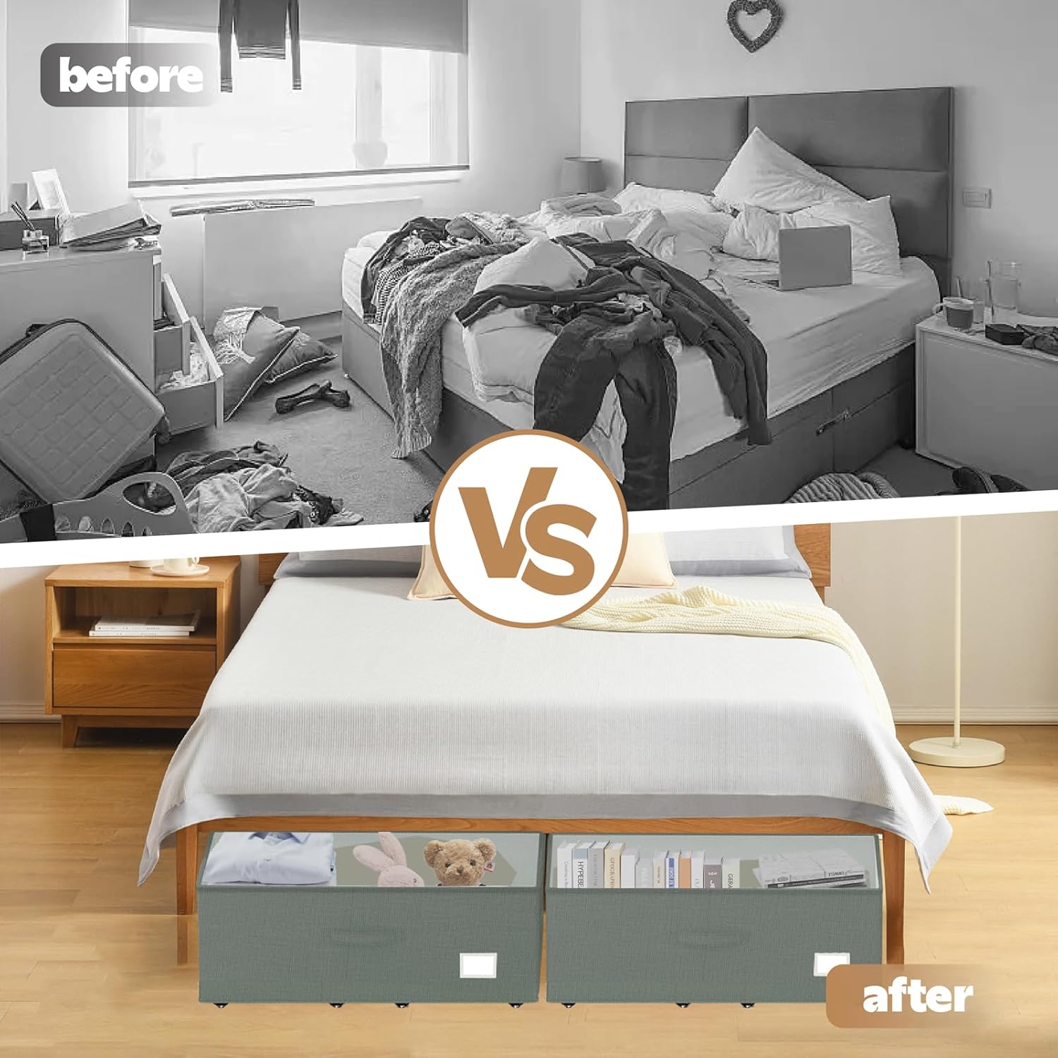 Under Bed Storage with Wheels, 2-Pack Under Bed Storage Containers with Clear Lids, No Assemble Required 10 inches Height, Rolling Underbed Storage Drawers Bins for Shoes, Clothes, Blankets, Toys