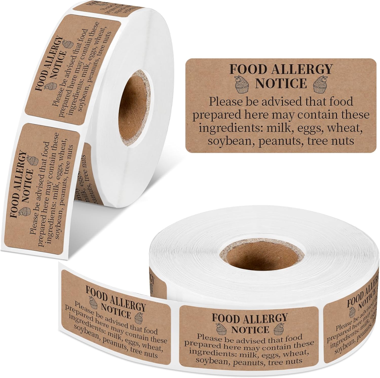 Gueevin 600 Count 1x2'' Food Allergy Warning Labels Allergies Restaurant Food Safety Self Adhesive Stickers Restaurant Removable Thermal Printed Labels for Kitchen(White)