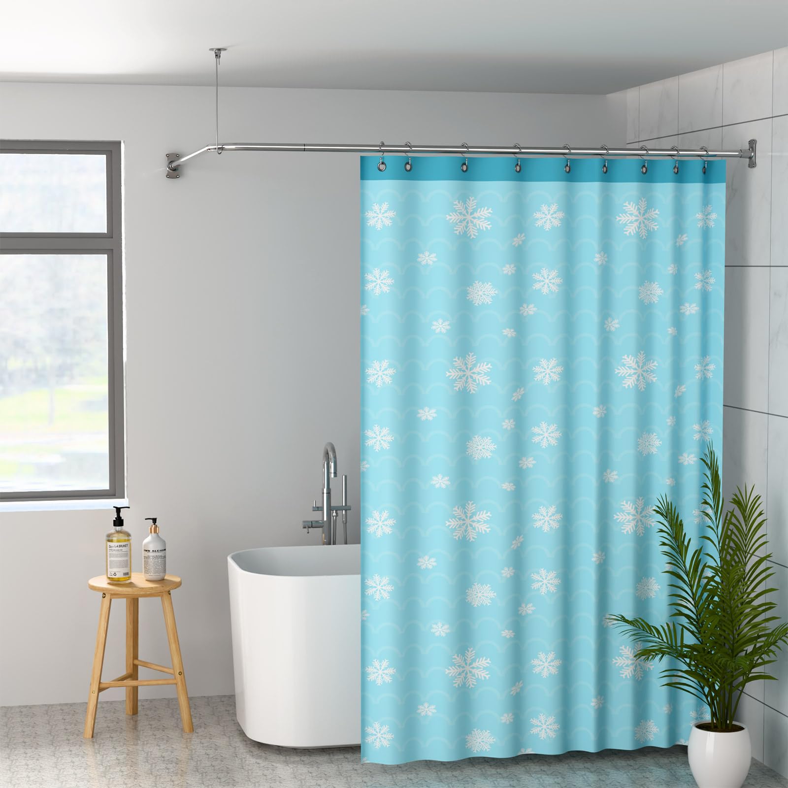 Tringle à rideau de douche en forme de L, 100-120 x 100-190 cm, barre de douche réglable, SUS304 en acier inoxydable SUS304 Rail de rideau de douche d'angle, tringle de douche avec 16 anneaux