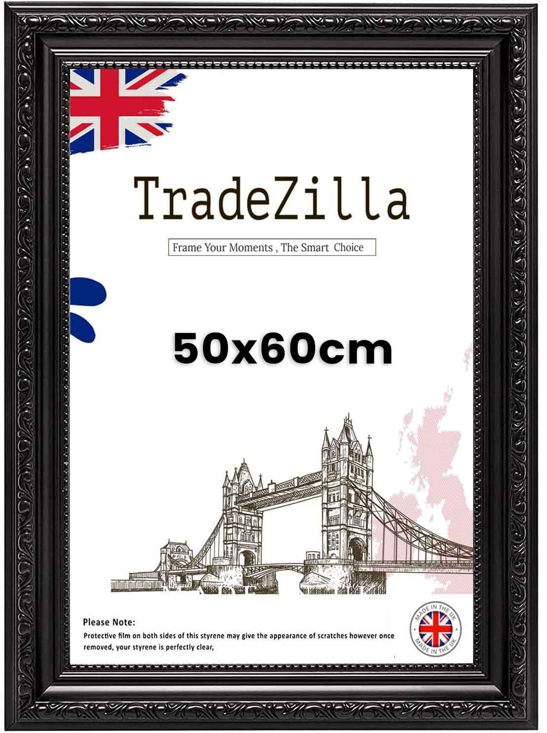 TradeZilla Antique Style Ornate Shabby Poster/ 50x60cm Picture Frame Size| Black Colour MDF Solid wood & HD Perspex | Landscape & Portrait Display |Gift Wall Art Gallery Home Décor (Black)