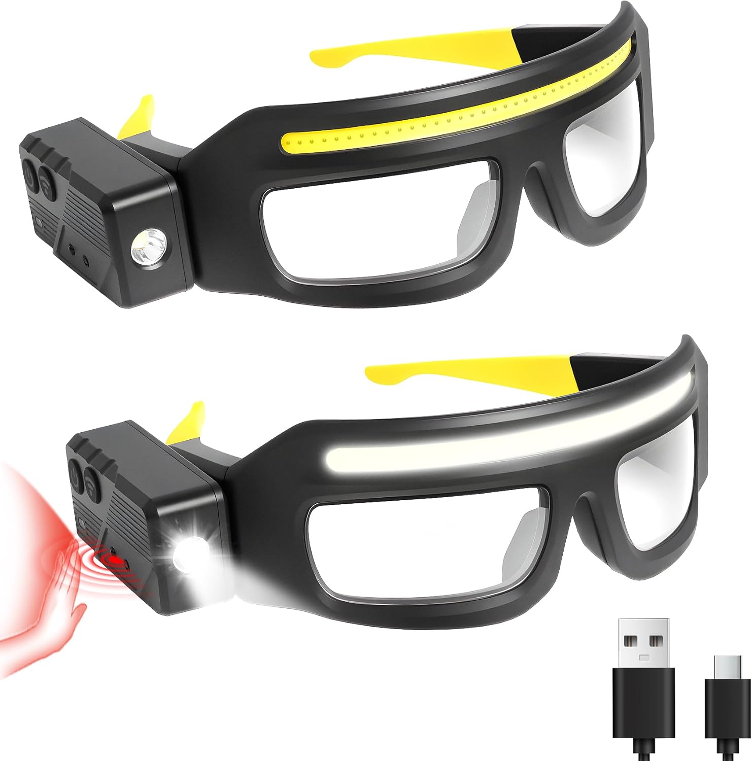 Adjustable Headlamp Glasses With Motion Sensor Rechargeable Headlight Safety Glasses for Camping