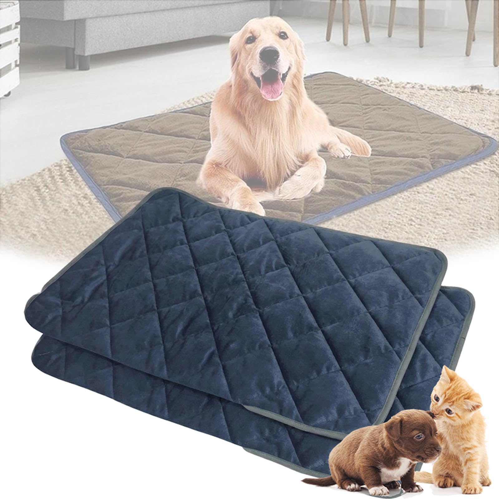 Lot de 2 Coussins Chauffants Auto-RéChauffants pour Chats Et Chiens, Ultra Doux, Lavables, Tapis Auto Chauffant Chat pour Usage IntéRieurBlue,XL