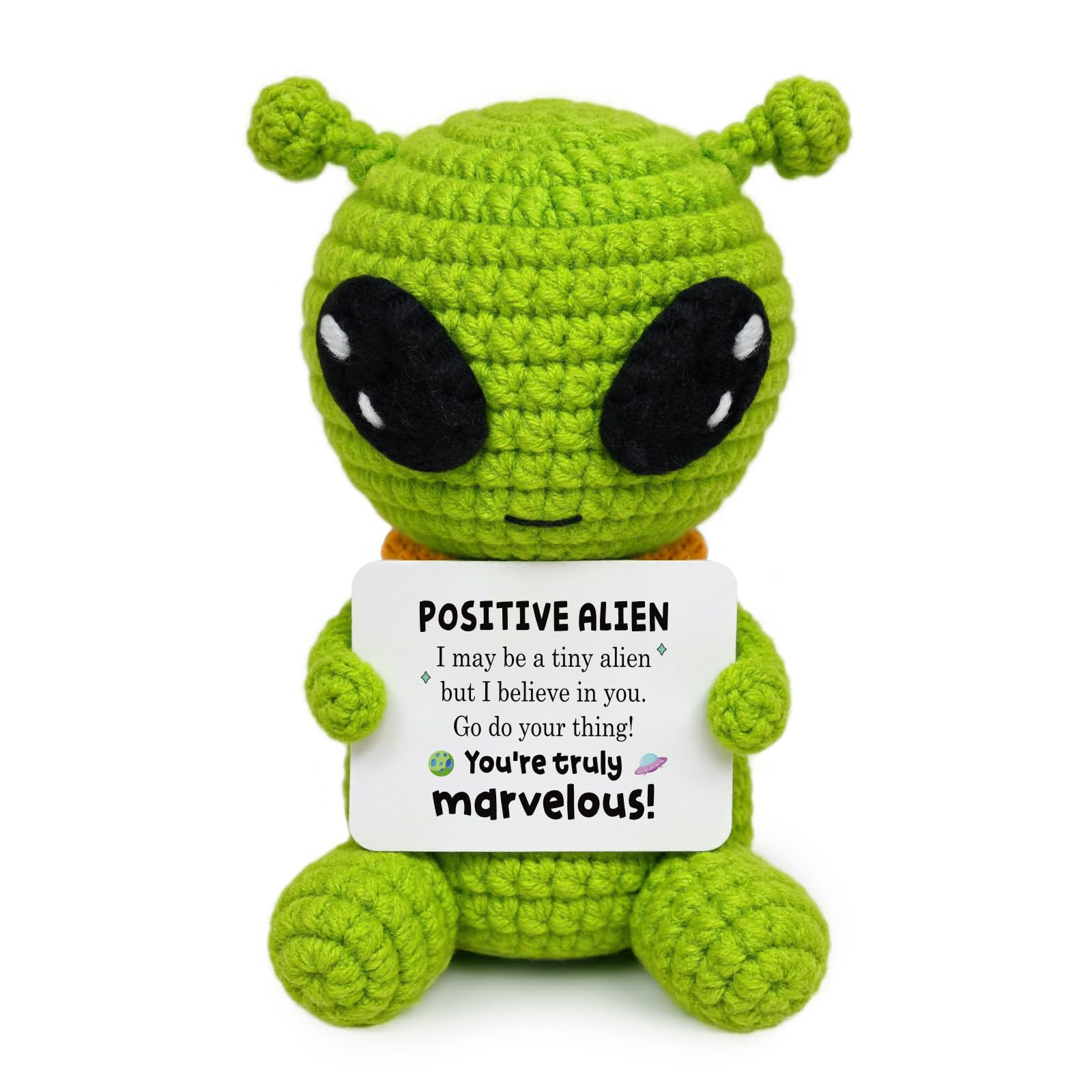 Funny Positive Crochet Alien, Birthday Gifts for Women Men, Inspirational Cute Stuff Things, Mini Handmade Emotional Support Cheer up Plush Unique Gifts for Dad Teens Friends Coworkers Sci-Fi Lovers