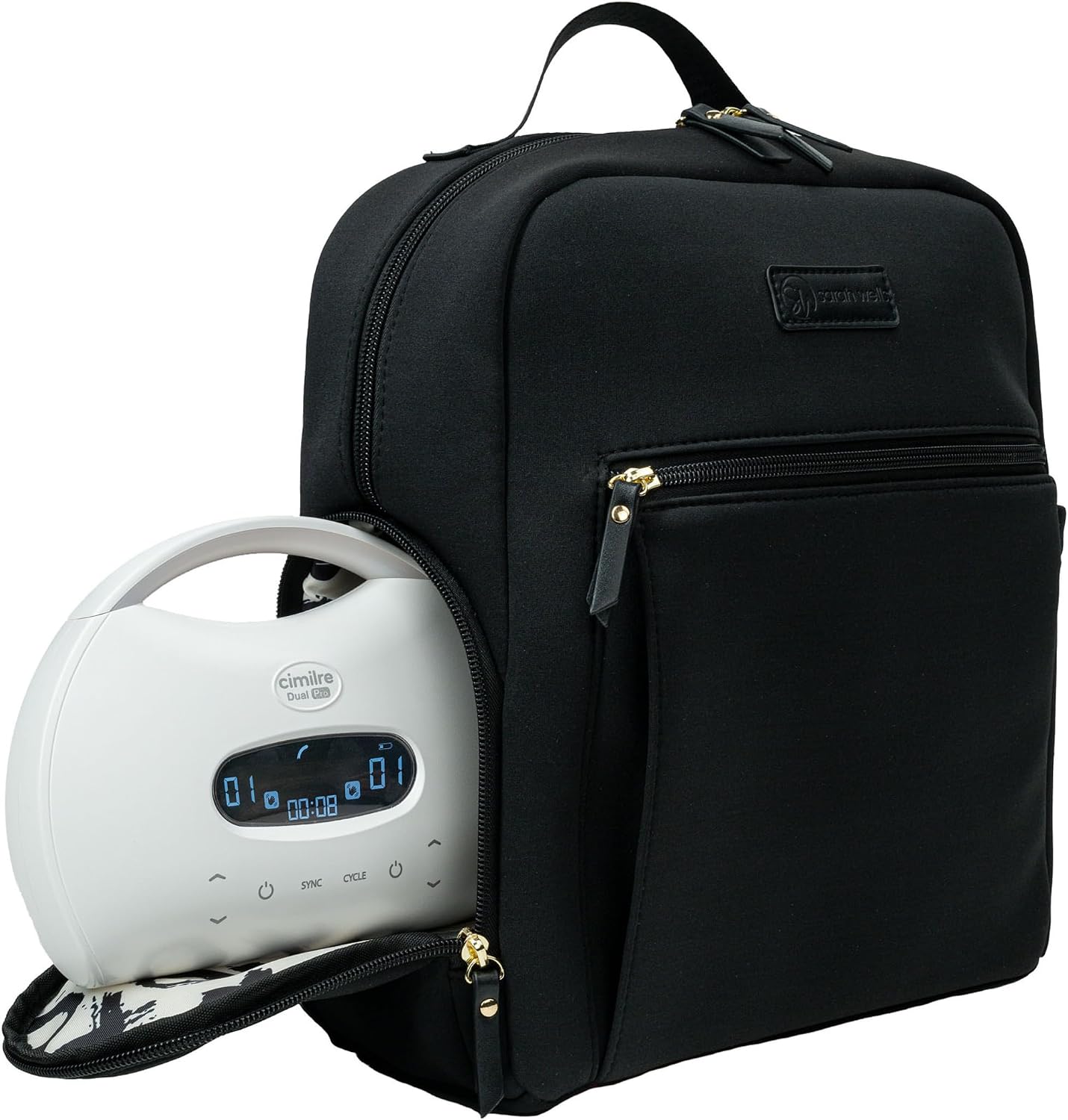 Sarah Wells Mini Breast Pump Bag – Fifi Small 13" Neoprene Backpack for Wearable & Portable Pumps – Lightweight, Insulated Pocket, 13” Laptop Sleeve, Machine-Washable (Black)