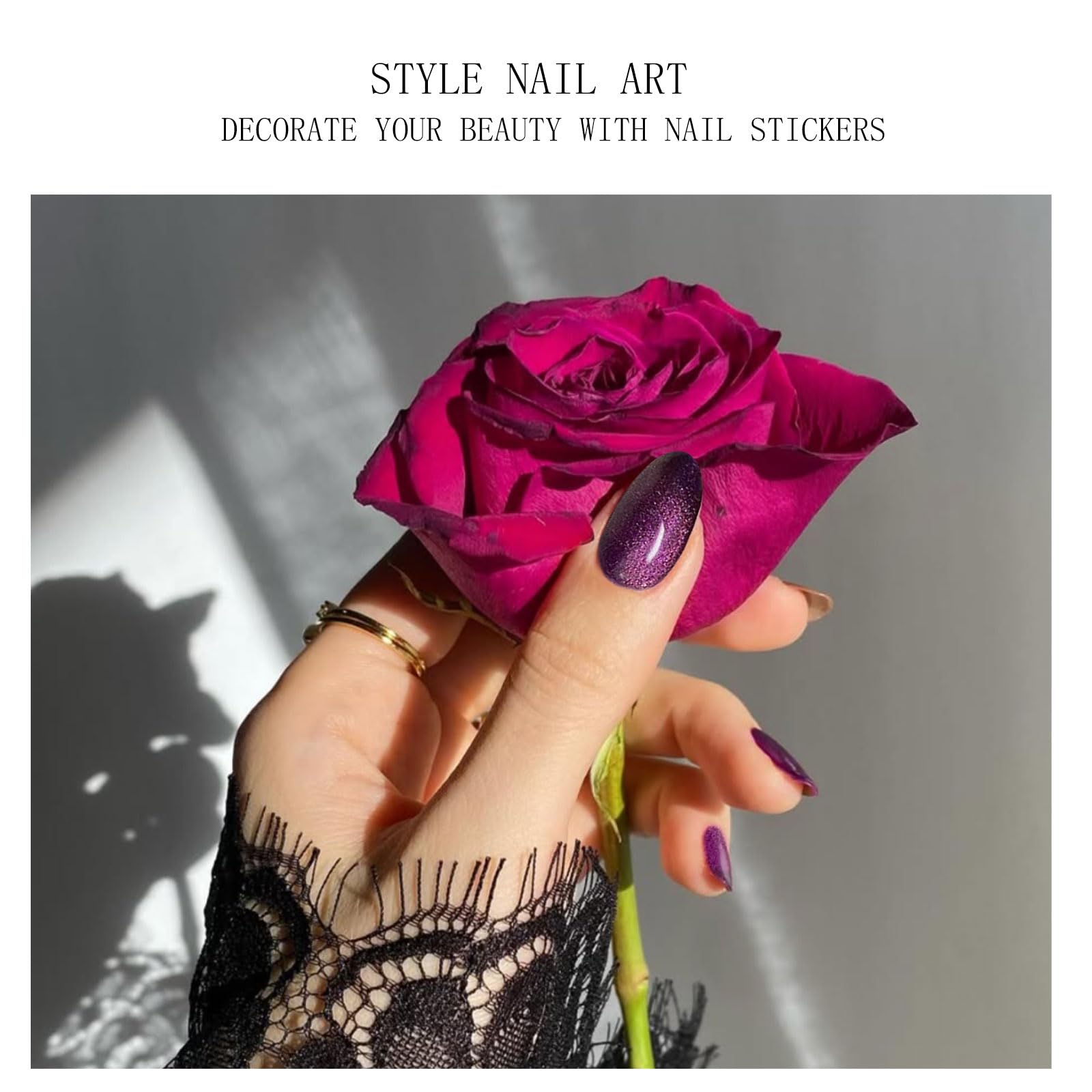 JMEOWIO Gel Nail Stickers Deep Purple Cat Eye Semi Cured Gel Nail Strips Wraps UV/LED Nails Art Design Decoration Accessories - Image 3