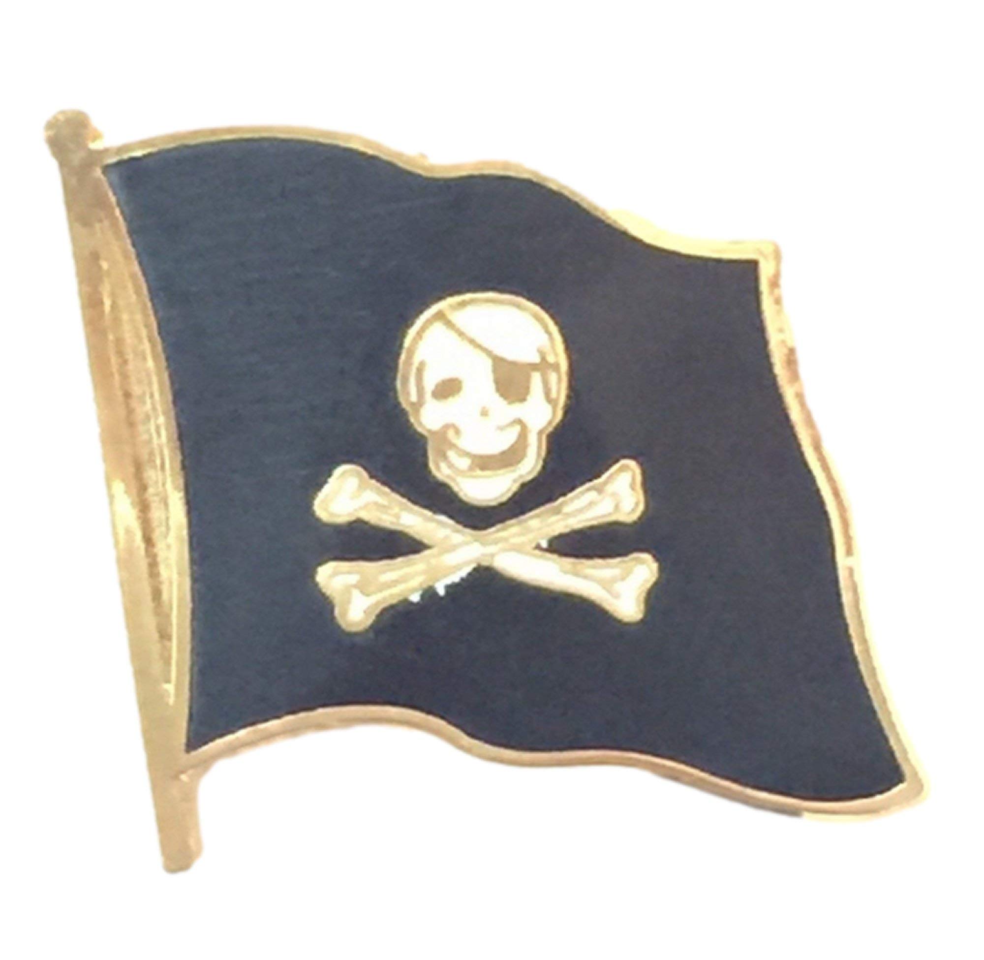 Pirate Skull & Crossbones Flag Jolly Roger 3/4 Gold Plated Enamel Pin Badge